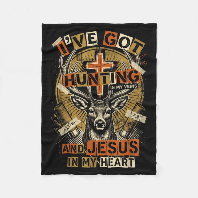 Couverture Polaire Hunting In My Veins Jesus In Heart Christian Deer  (Devant)