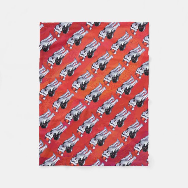 Couverture Polaire Husky à Santa Hat Sur Rouge (Devant)