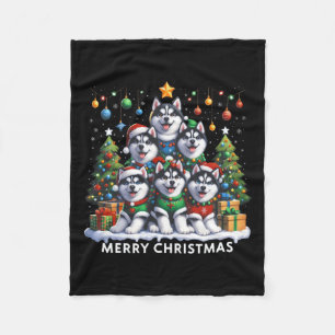Couverture Polaire Husky Chien Noël Arbre Joyeux Noël Correspondance
