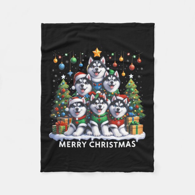 Couverture Polaire Husky Chien Noël Arbre Joyeux Noël Correspondance (Devant)