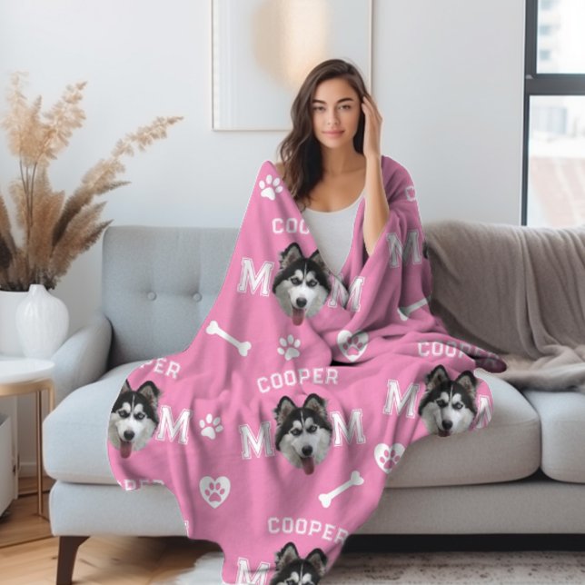 Couverture Polaire Husky Dog, rose Nom personnalisé Répéter (Créateur téléchargé)