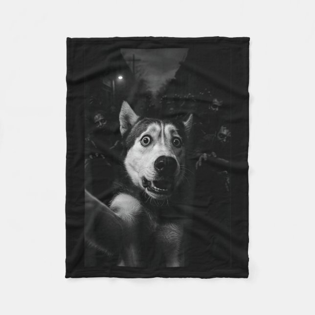 Couverture Polaire Husky drôle selfie zombie Halloween chien (Devant)
