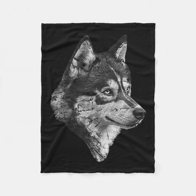 Couverture Polaire Husky Face Mignonne Amoureux des chiens Hommes Fem (Devant)