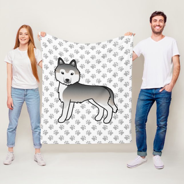 Couverture Polaire Husky Sibérien Gris de Dessin Animé & Pattes (En situation)