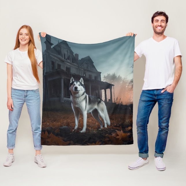 Couverture Polaire Husky sibérien Halloween Épouvantable (En situation)