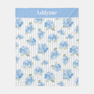 Couverture Polaire Hydrangea Bleu Élégant Rayure Gris Vert Sauge Nom