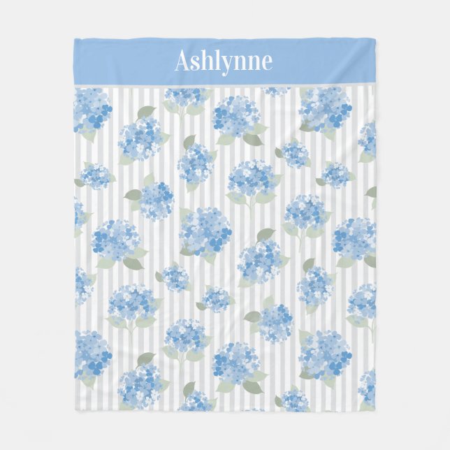 Couverture Polaire Hydrangea Bleu Élégant Rayure Gris Vert Sauge Nom (Devant)