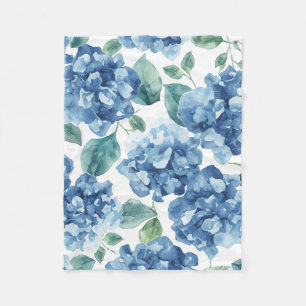 Couverture Polaire Hydrangea Blues Fleurs à motif de fleurs aquarel