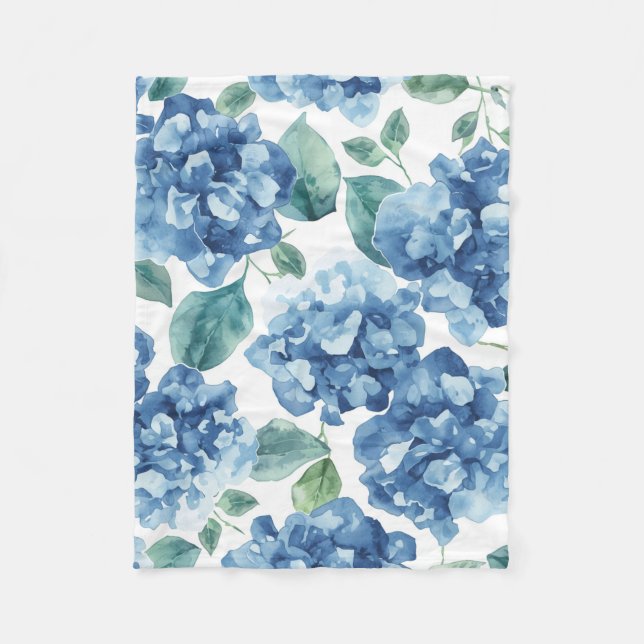 Couverture Polaire Hydrangea Blues | Fleurs à motif de fleurs aquarel (Devant)