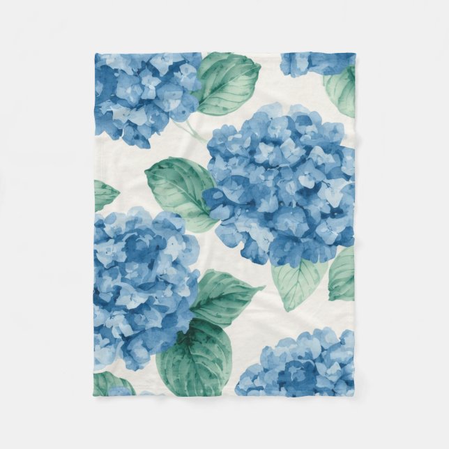 Couverture Polaire Hydrangea Blues Fleurs Aquarelle Botanique Florais (Devant)