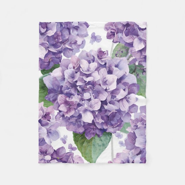Couverture Polaire Hydrangea Violette Fleur Lavande Aquarelle  (Devant)