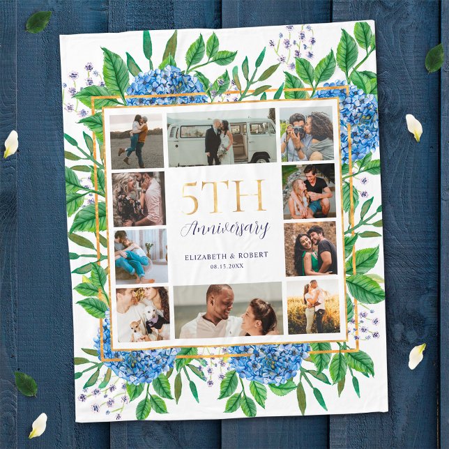 Couverture Polaire Hydrangeas 5e Anniversaire Collage Photo Personnal (Créateur téléchargé)