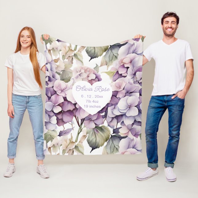 Couverture Polaire Hydrangeas aquarelle rose violet élégant  (En situation)