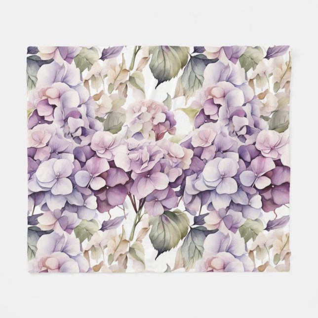 Couverture Polaire Hydrangeas aquarelle rose violet élégant  (Devant (Horizontal))