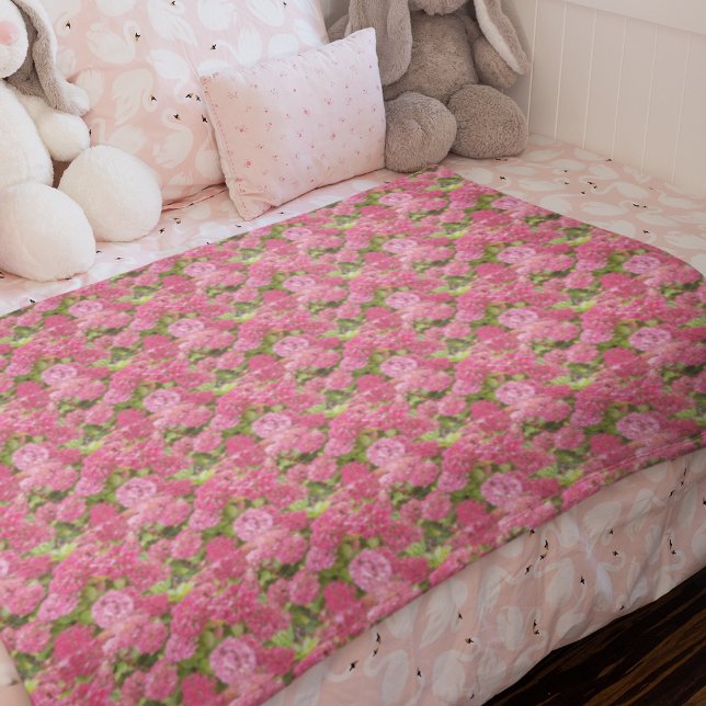 Couverture Polaire Hydrangée rose fleurit motif floral (In Situ Bed)
