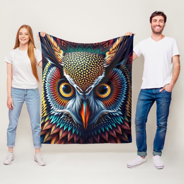 Couverture Polaire Hyper-Detailed Owl Portrait | Realistic & Intense (En situation)