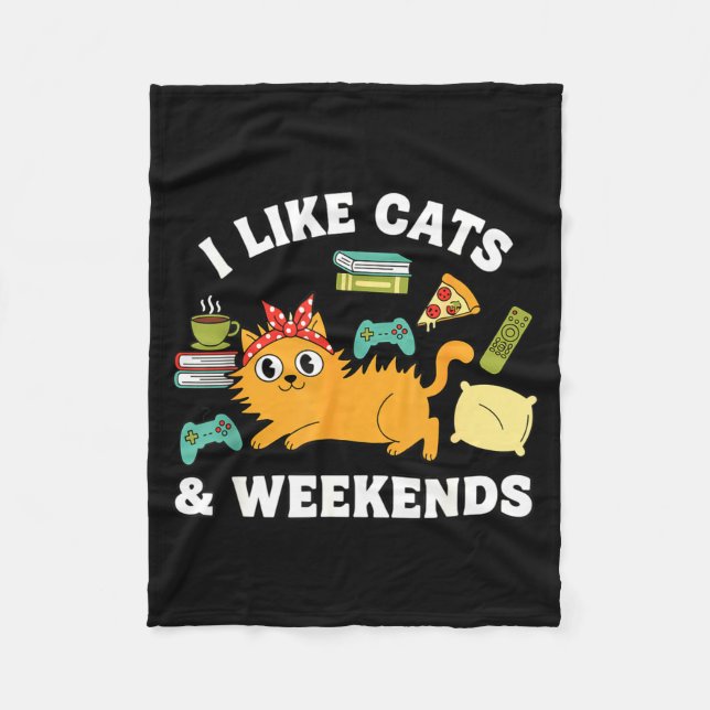 Couverture Polaire I Like Cats And Weekends Lover Funny Cozy Gamer Qu (Devant)