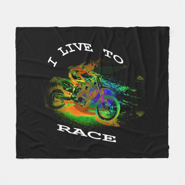 Couverture Polaire I LIVE TO RACE - Motocross Racer Fleece Blanket (Devant (Horizontal))
