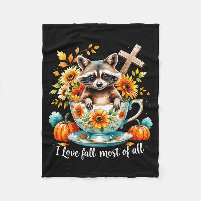 Couverture Polaire I Love Fall Most Of All Raccoon Autumn Gift  (Devant)