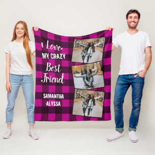 Couverture Polaire I Love My Crazy Best Friend Pink Plaid 3 Photo
