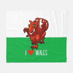 Couverture Polaire I Love Wales mignon Baby Welsh Red Dragon Cartoon