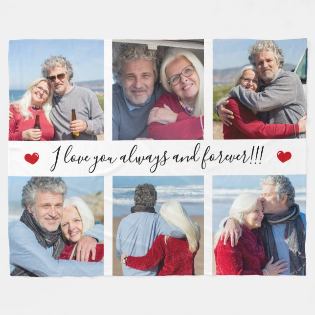 Couverture Polaire I Love You Always & Forever Modern 6 Photo Collage (Devant (Horizontal))