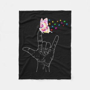 Couverture Polaire I Love You Main Sign Language Butterfly Autism Awa