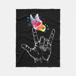 Couverture Polaire I Love You Main Sign Language Butterfly Autism Awa