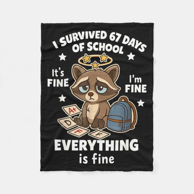 Couverture Polaire I Survived 67 Days Of School Funny Raccoon  (Devant)