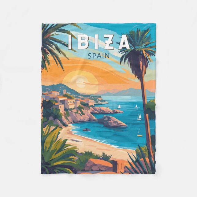 Couverture Polaire Ibiza Espagne Travel Art Vintage (Devant)