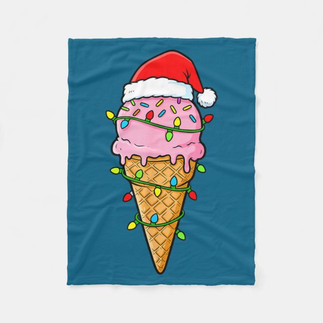 Couverture Polaire Ice Cream Cone Christmas Lights Santa Hat Food Xma (Devant)