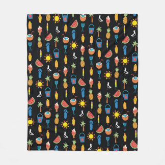 Couverture Polaire Icônes d'été sans couture vintage motif noir. Répé