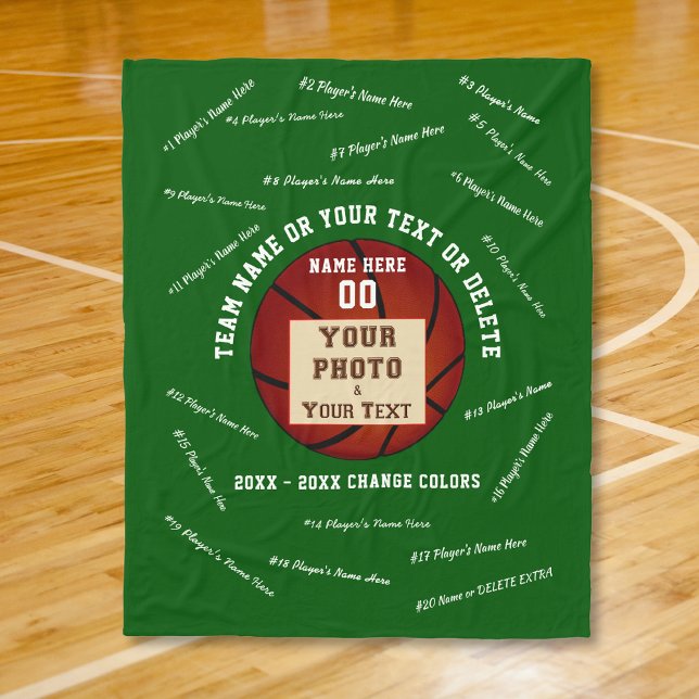 Couverture Polaire Idées de cadeaux de basketball pour la soirée des  (Ideas for senior night basketball. Basketball Blanket. Senior basketball gifts. Green and White.)