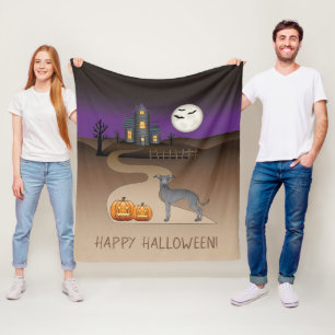 Couverture Polaire Iggy bleu mignon chien et maison hantée d'Hallowee
