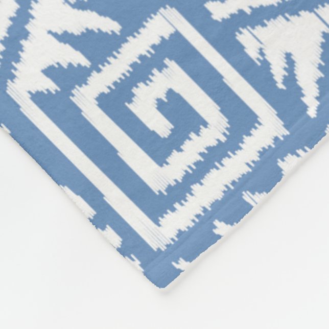 Couverture Polaire Ikat Aztec Motif - Ciel bleu et blanc (Coin)
