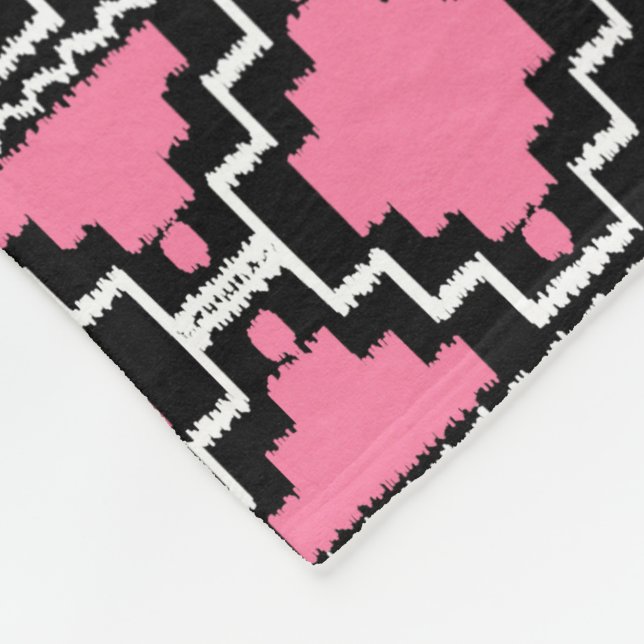 Couverture Polaire Ikat Aztec Tribal - Fuchsia rose, noir et blanc (Coin)