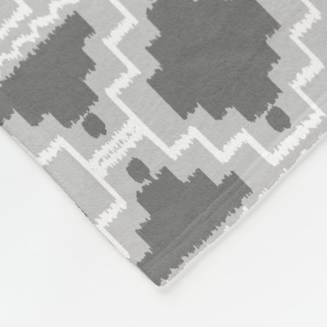Couverture Polaire Ikat Aztec Tribal - Gris foncé et clair (Coin)