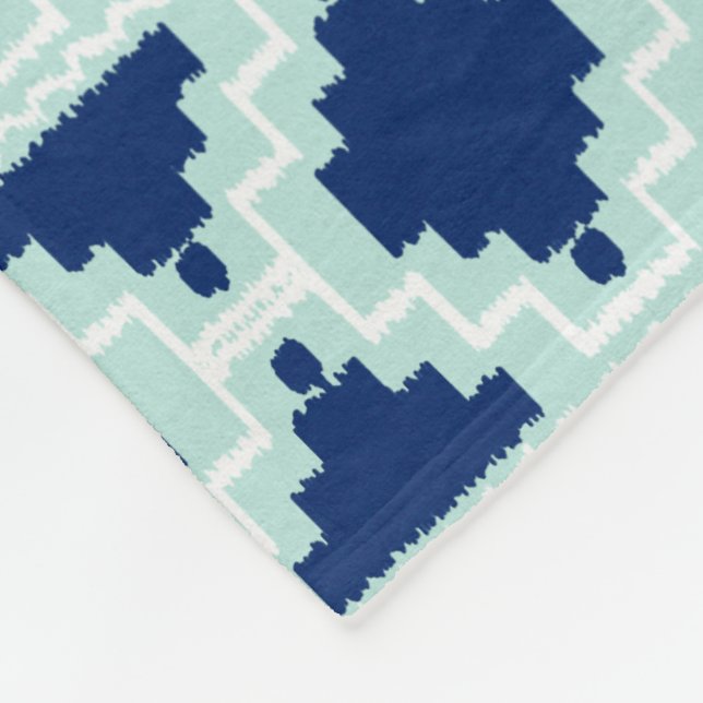 Couverture Polaire Ikat Aztec Tribal - Indigo et bleu clair (Coin)