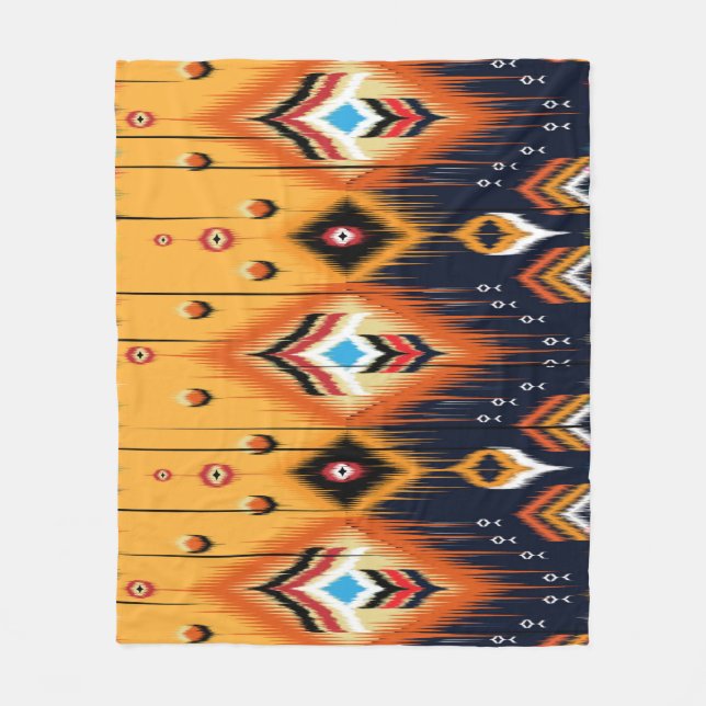 Couverture Polaire Ikat, ethnie tribale motif aztèque. (Devant)
