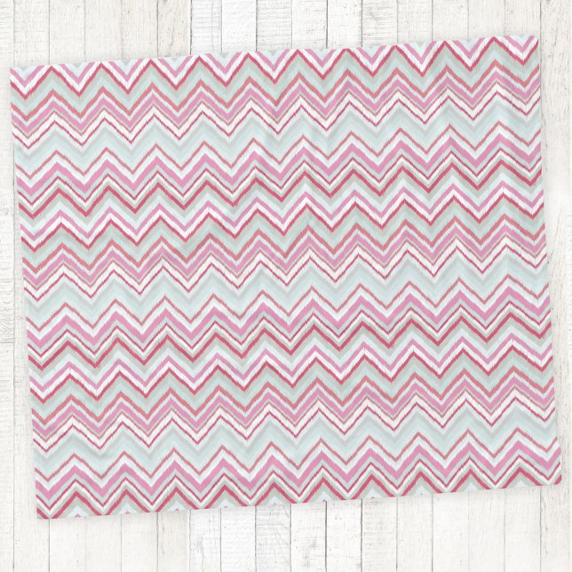 Couverture Polaire Ikat moderne Chevron rayure Abstraite rose vert (Modern abstract Ikat chevron zigzag stripe pink and mint green fleece blanket)