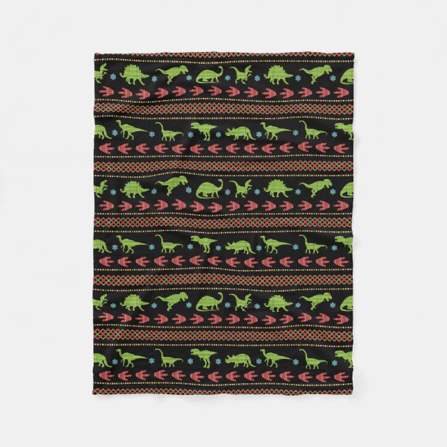 Couverture Polaire Île juste brodée par Knit de dinosaures de Noël (Devant)
