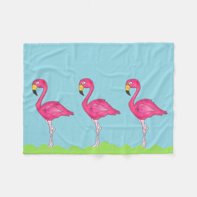 Couverture Polaire Ile tropicale Paradise Vert Flamant rose rose Oise (Devant (Horizontal))