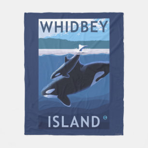 Couverture Polaire Île, WashingtonOrca et veau de Whidbey
