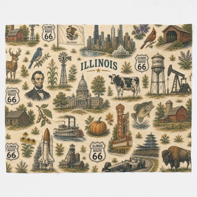 Couverture Polaire Illinois Route 66 Skyline Cosy (Devant (Horizontal))