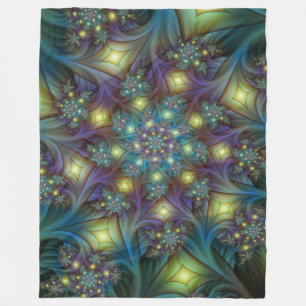 Couverture Polaire Illuminé Abstrait brillant Turquoise violet Fracta