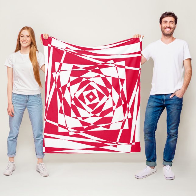 Couverture Polaire Illusion abstraite rouge blanc (En situation)