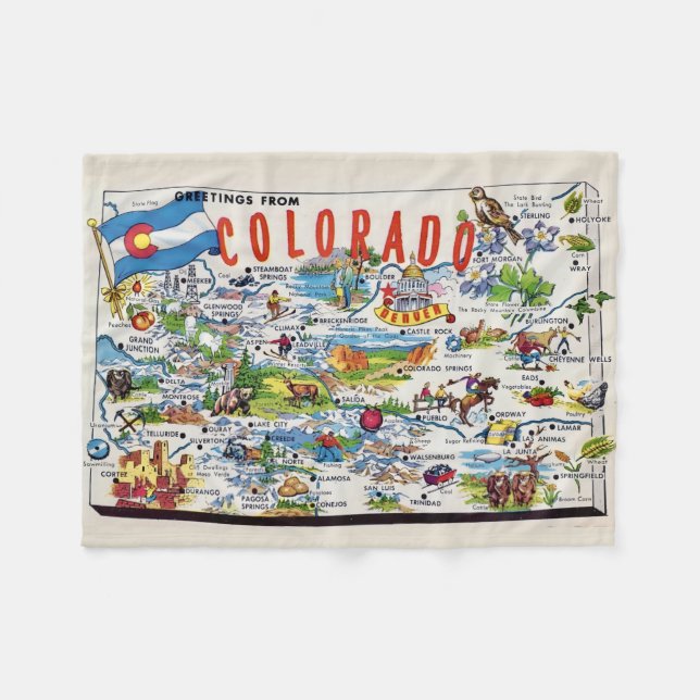 Couverture Polaire Illustrated Colorado Map Small  (Devant (Horizontal))