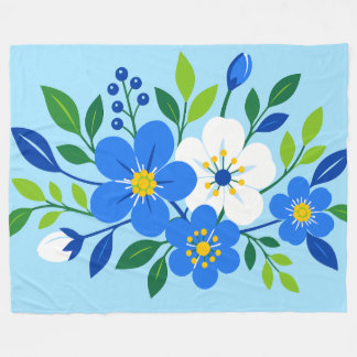 Couverture Polaire Illustration botanique florale bleue et blanche
