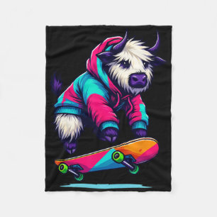 Couverture Polaire Illustration d'art de Yak funky cool en skateboard