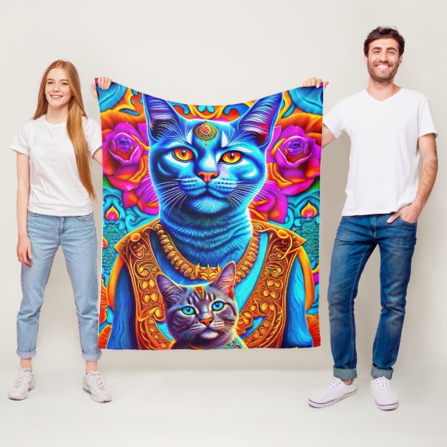 Couverture Polaire Illustration de 2 chats bleus (En situation)